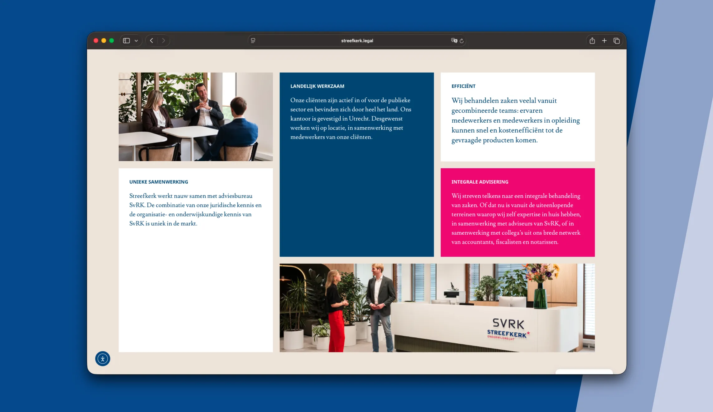 Screenshot van de kantoorpagina van Streefkerk onderwijsrecht