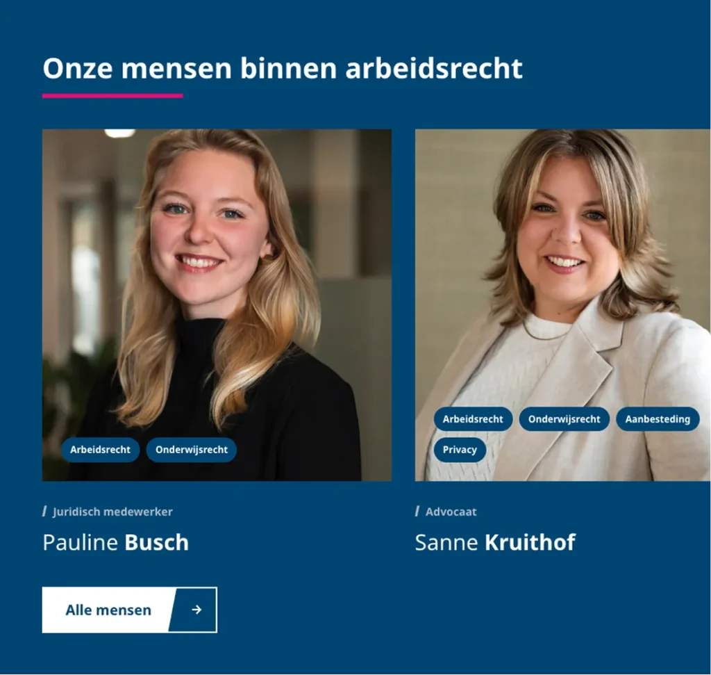 Screenshot van het team op de website