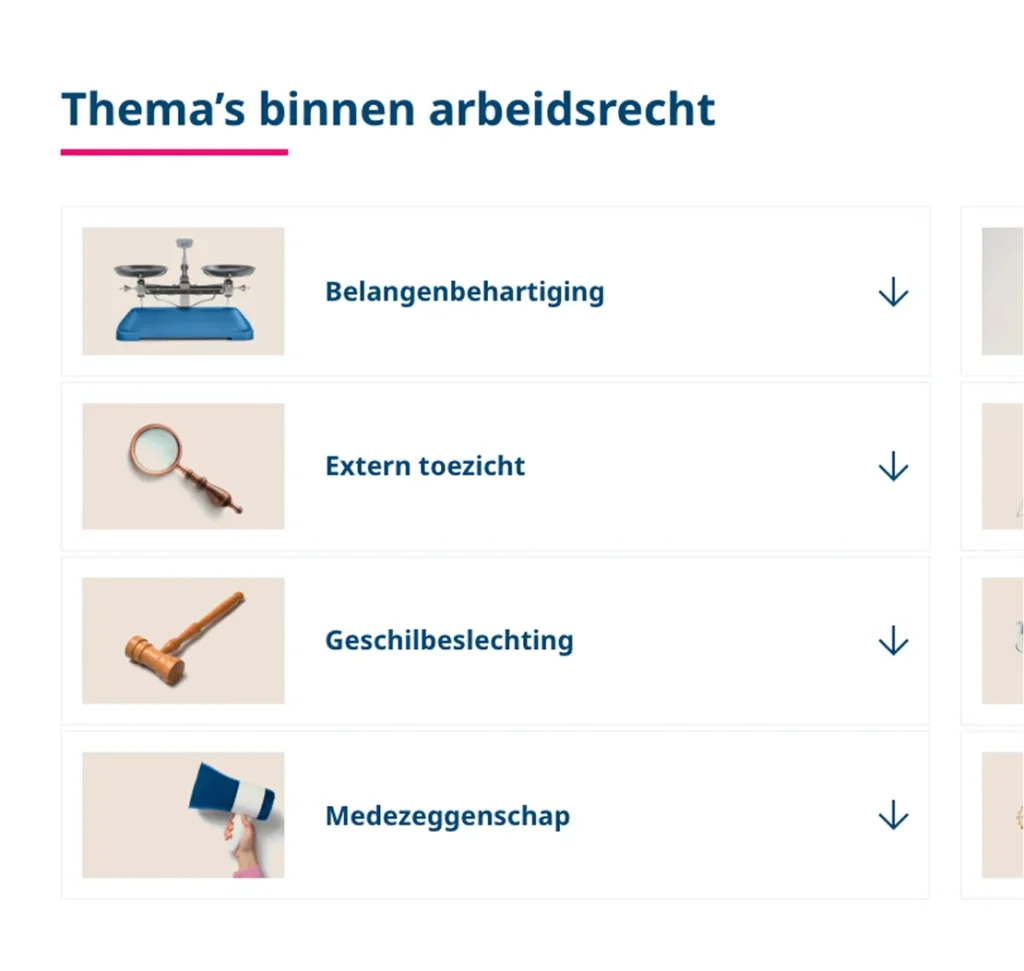 Screenshot van de thema's op de website